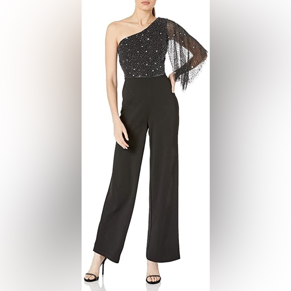 Adrianna Papell Women's Beaded One Shoulder Jumpsuit